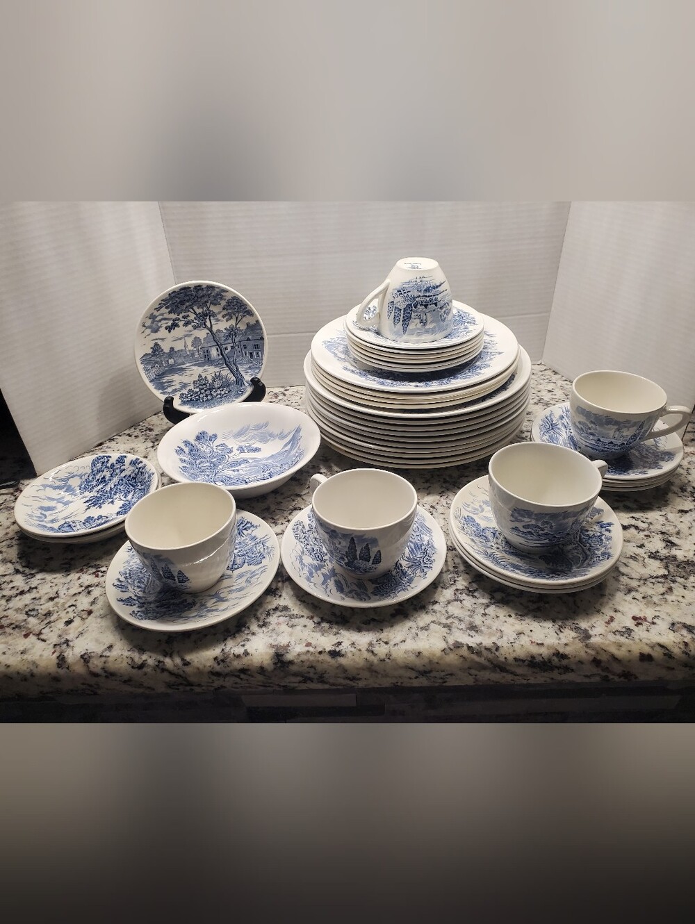 Country Side By Wedgwood--Blue and White Transferware Dinnerware Set